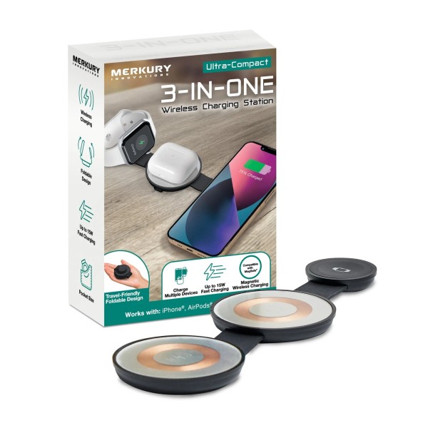 Merkury Innovations 3-in-1 Wireless Charging Station Fast Magnetic & Portable