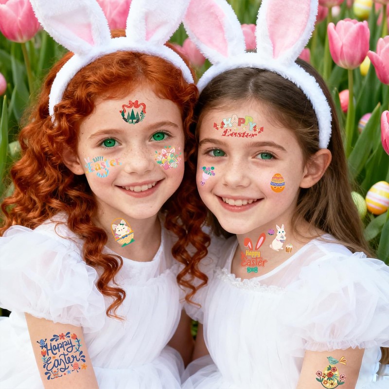 6 Sheets Easter Temporary Tattoos for Kids, Easter Egg and