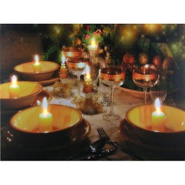 BANBERRY DESIGNS LED Wall Art - Wine Glasses and Candles - Festive Table Setting - Lighted Canvas Print - Measures 16" x 12"