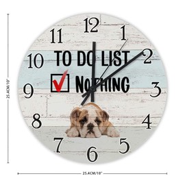 ArogGeld English Bulldog Rustic Wall Clock to Do List Nothing Clocks Funny Dog Wood Clock Dog Mom Wooden Round Clocks Wall Decor 10Inch Battery Operated Home Decorative Silent Clock for Living Room
