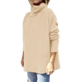 vbcdwa Womens Turtlenecks Tops Pullover Casual Loose Long Batwing Jumpers Chunky Knit Sweater Apricot