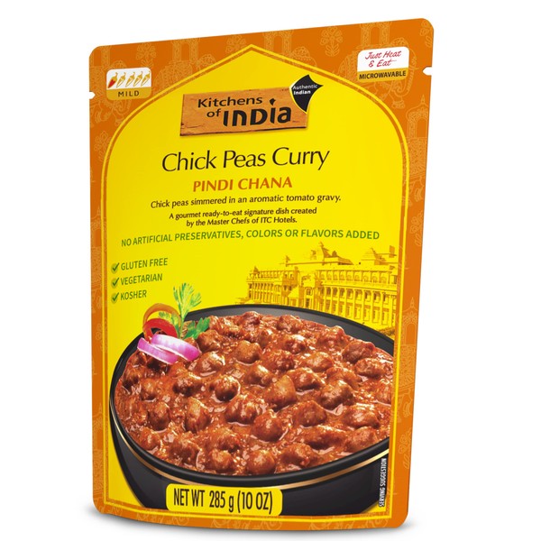 Kitchens of India Pindi Chana – Chick Peas Curry, (Pack of 6)10 Ounces , Gourmet Ready To Eat Authentic Indian Dish (Pack of 6)