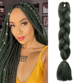 Silk-co 5Bundles 24inch Jumbo Braiding Hair Extensions Afro Box Braids Ombre Synthetic Weaving Hair -Army Green