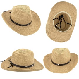 JowTreex Kids Straw Sun Hat Western Cowboy Hat Summer Outdoor Beach Hat Fishing Hat for Toddler Girls Boys (as8, Alpha, one_Size, 2-7 Years, Khaki)
