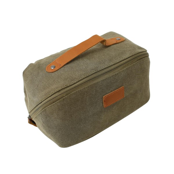 PAHVRION Canvas Toiletry Bag for Women with Genuine Leather Handle,Travel