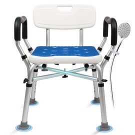 Upgrade Shower Chair for Elderly and Disabled: Non-Slip Silicon Pad Bariatric Shower Seat with Arms & Back, Height Adjust & Reinforced Crossbars, 550lbs Heavy Duty Shower Chair for Inside Shower