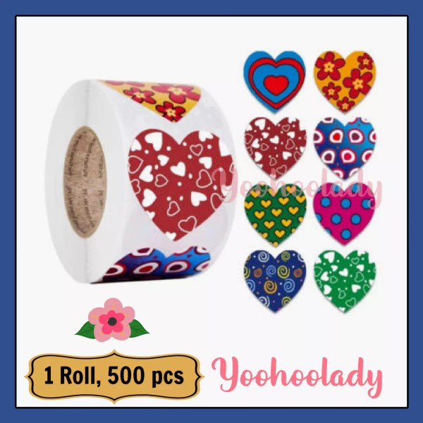 Heart Stickers 1" Heart Labels, Envelope Seals Variety Red Blue