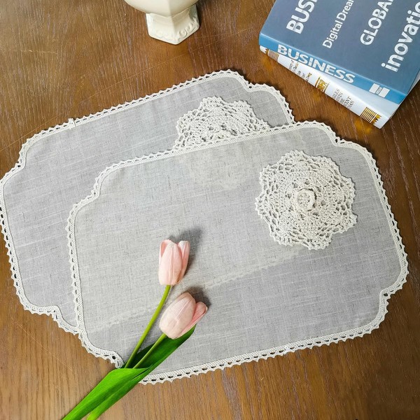 Artbloss Macrame Placemats Farmhouse Rustic Lace Doily Crochet Handmade Cotton