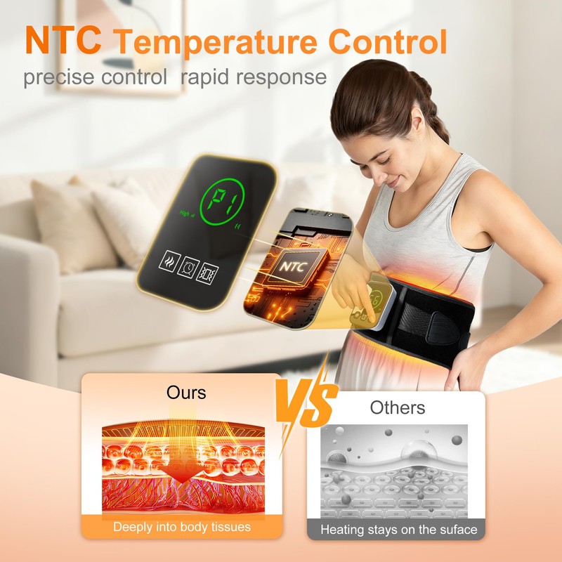Graphene-Infused Cordless Heating Pad with Massager for Back, 5000mAh Rechargeable