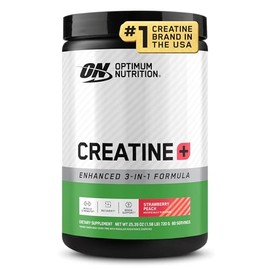 Optimum Nutrition Creatina Monohidrato Plus en polvo, sabor a fresa y melocotón, mezcla de rendimiento de creatina, con electrolitos para la hidrataci