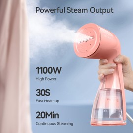 HiLIFE HiLIFE Steamer for Clothes, 1100W Clothes with Large 300ml Tank, Handheld Clothing, Fabric Wrinkle Remover, Portable & Compact Travel Size Garment ONLY FOR 120V (Pink)