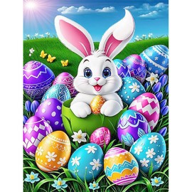 LWZAYS Easter Bunny Diamond Art Kits for Adults, Easter Rabbit Diamond Painting Kits for Adults Beginner, Easter Eggs DIY Full Round Drill Diamond Dots Art for Gift and Decor, 12x16 Inch