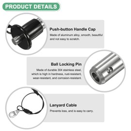 M METERXITY Push-Button Ball Locking Pin, 25/64" [10mm] Dia., 1-5/8 [41mm] Usage Length Quick Release Lock Pins W Lanyard Cable for Speaker/Aviation/Gym/Machine [304 Stainless Steel]