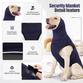 JOHNBOLIN Dog Anxiety Jacket, Dog Shirt with Turtleneck, Breathable Calming Vest, Indoor and Outdoor Separated Pet Jacket (Navy Blue, XX-Large)