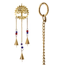 Tree of Life Beaded Windchime Wall Hanging Chimes Indian Décor for Home Balcony Garden Decorative Items and Gifting (Antique Golden-Small)