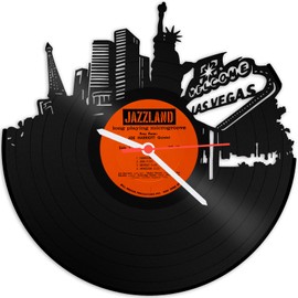 GRAVURZEILE Vinyl Record Clock - Skyline Las Vegas - Wall Clock Made of Cast Vinyl with City Skyline 30 cm - Upcycling Design Clock Wall Decoration Vintage Clock Wall Decoration Retro Clock - Made in
