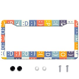 SIALUS Funny Expressions Patterns, Colorful Rectangle Car Tag Frame, Novelty License Plate Holder Accessory with 2 Holes and Screws Fits US Standard License Plates 12x6 Inch