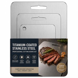 SophRept Titanium-Coated Stainless Steel Cutting Board Set of 3, Non-Toxic Metal Cutting Boards for Kitchen, Double-Sided for Slicing & Dicing, Dishwasher Safe, Ideal for Meat, Fruit & Cooked Food
