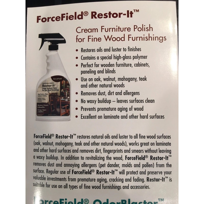 FORCEFIELD 4 Oz RESTORE IT FURNITURE POLISH PROTECTOR FINE WOOD