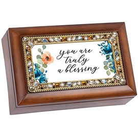 Cottage Garden Truly A Blessing Jeweled Woodgrain Petite Music Box Plays Tune Amazing Grace