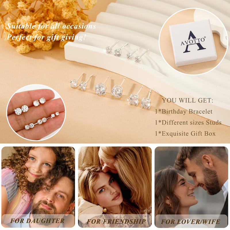 AVOTTO 5 Pairs Sterling Silver Stud Earrings for Women Hypoallergenic