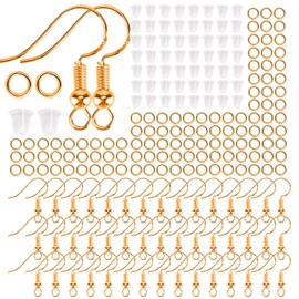 AIEX C03054 300 PCS Earrings Making Supplies Kit 925 Silver Plated Earring Hooks Hypoallergenic Ear Wire Hooks for DIY Earring Making with Clear Earring Safety Backs and Jump Rings(Gold)
