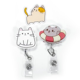 3Pcs Badge Reel,Funny Nurse Badge Reels with 24” Durable Nylon Retractable Cord,Nursing Student Worker Teacher Doctor ID Name Badge Clip Accessories (Cat)