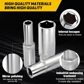 Riisoyu 11-Piece Socket Spanner Set, 1/4 Inch Hexagonal Socket Set, 4-13 mm Long Sockets, Socket Set Hexagonal Insert Spanner, Deep