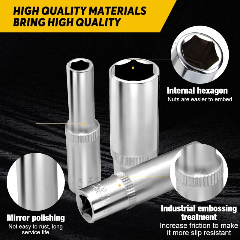 Riisoyu 11-Piece Socket Spanner Set, 1/4 Inch Hexagonal Socket Set,