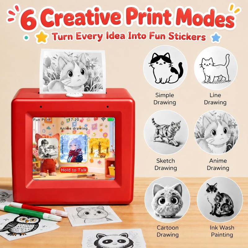 AI Voice Sticker Maker for Kids, Mini Inkless Thermal Printer,