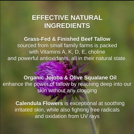 Shwally Tallow & Squalane Non-Comedogenic Face Balm - Paleo & Primal Tallow Moisturizer - 100% Grass-Fed Tallow, Squalane & Calendula Flowers - Rich in Vitamin A, K, D & E - Creates Soft, Smooth Skin - 4 Oz (Organic Vanilla + Frankincense, 4 Oz)