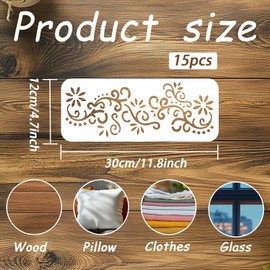 beinkmake 15Pcs Flower Border Stencil Indian Inlay Furniture Stencils Reusable DIY Art and Craft Painting Templates for Wood Fabric Canvas Paper Wall Home Decor 4.7x12 Inch