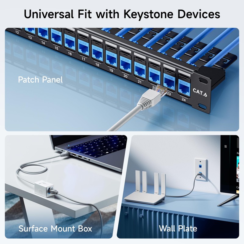 Cable Matters [UL Listed] 50-Pack 10Gbps Cat6 Keystone Jacks, RJ45
