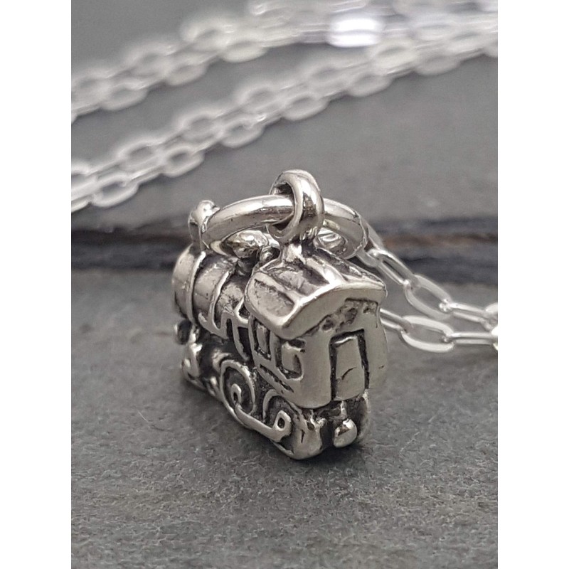 Sterling Silver Train Engine 3D Charm Necklace, 18"