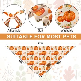 JarThenaAMCS Fall Dog Bandana Pumpkin Floral Pet Scarf Double-Sided Adjustable Triangle Pet Neckerchief Dog Bib for Autumn Harvest Thanksgiving Dog Cat Birthday Costume Accessories