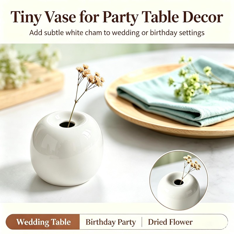 White Small Spherical Ceramic Bud Vase