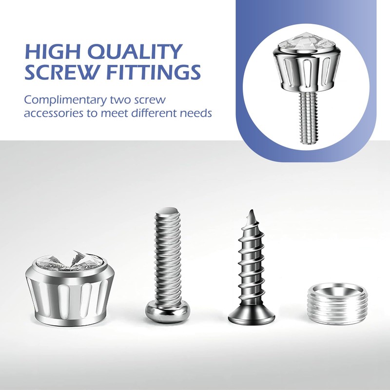 Bawkars 4 PCS License Plate Screws Fastener Kit, Bling Crystal