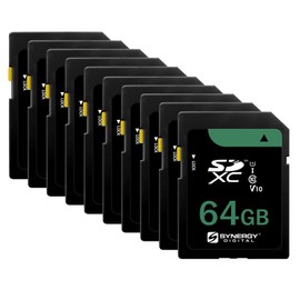 Synergy Digital 64GB Secure Digital SDXC UHS-I Memory Cards, Compatible with Nikon D80 Digital Camera - Class 10, U1, 100MB/s, 300 Series - Pack of 10
