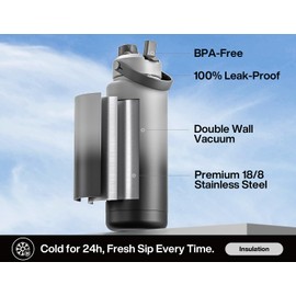 POWCAN 40 oz Insulated Water Bottle with 2-in-1 Straw and Spout Lid, Keep Cold 24H, Leak-Proof, BPA-Free, Double Wall Stainless Steel Water Bottle for Sports, Gym, Travel, and School (Obsidian)