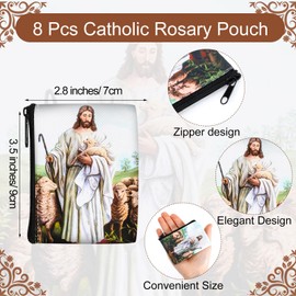 Windyun 8 Pcs Catholic Rosary Pouch 3.5'' x 2.8'' Coin Purse Rosary Holder Rosary Bag Icon Bag with Zipper for Prayer Storage (Religious)