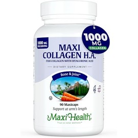 Maxi Health Píldoras de colágeno marino: 1000 mg de colágeno tipo 1 para mujeres y hombres con suplemento de ácido hialurónico para el apoyo de las ar