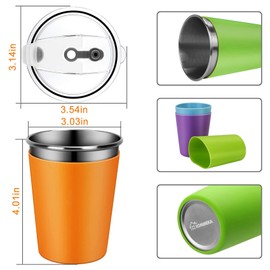 Rommeka Kids Cups with Lids, 12oz Stainless Steel Kids Cups with Colorful Silicone Sleeve, Unbreakable Toddler Water Tumblers for Cold & Hot Drinks, Set of 5