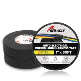 RED WOLF Electric Wiring Harness Cloth Tape 1 Inch x 50 FT 3 Rolls Wire Loom Harness Flexibility High Abrasion Resistance Adhesive for Automobile Electrical Engine Noise Dampening Insulation, Black