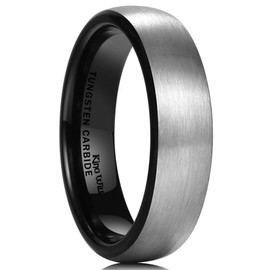 King Will Basic 2mm 4mm 6mm 8mm Tungsten Carbide Ring for Men Women Engagement Wedding Band Black/Silver/Gunmetal Domed Matte Brushed Finish Comfort Fit Size 4-15 - 6mm Silver-Black Size 8.5