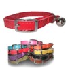 Leather cat collar, safety elastic, bell, metal buckle (Red)