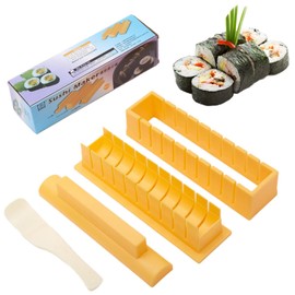 Circular Sushi Maker Kit, Easy Sushi Making DIY Mold for Homemade Nigiri, Maki Rolls, Reusable Non-Stick Nigiri Tool for Beginners & Experts, Includes Rice Press, Rolling Mat, Shape Cutter (YE)