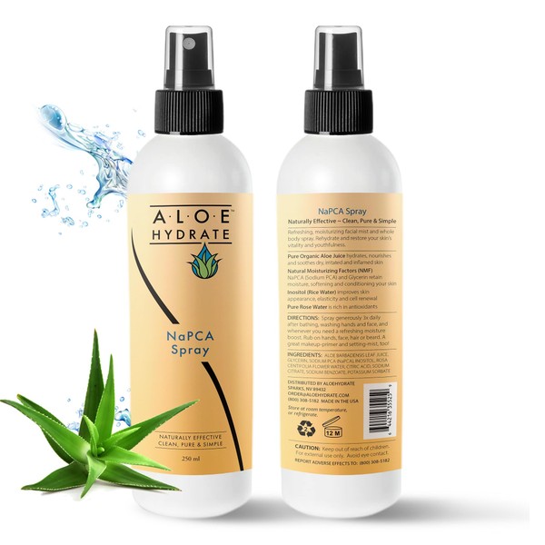 AloeHydrate NaPCA Facial Spray...Refreshing Facial Mist - Pure NaPCA, Rose Water in Aloe. A Face Mist, Skin Moisturizer & Body Spray to Hydrate & Nourish Your Skin's Glow & Health