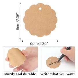 Kraft Paper Pack of 100 Gift Tag Tags 6 cm x 6 cm with Jute String 30 Metres, brown