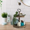Beautiful Farmhouse Slightly Distressed Two Tier Brown Wood Decorative Tray
