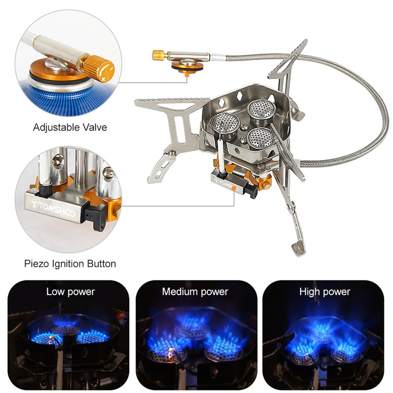 TOMSHOO 5800W Foldable Camping Gas Stove 3 Burners Piezo Ignition